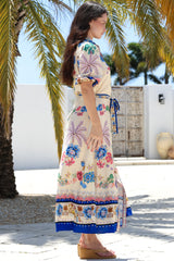 Vada Maxi Dress - Short Sleeve Shirt Dress with Matching Belt in Quinlan Print