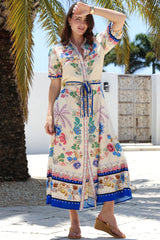 Vada Maxi Dress - Short Sleeve Shirt Dress with Matching Belt in Quinlan Print