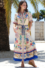 Vada Maxi Dress - Short Sleeve Shirt Dress with Matching Belt in Quinlan Print