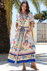 Vada Maxi Dress - Short Sleeve Shirt Dress with Matching Belt in Quinlan Print