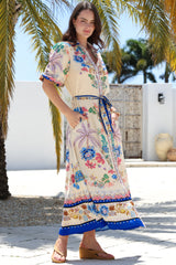 Vada Maxi Dress - Short Sleeve Shirt Dress with Matching Belt in Quinlan Print