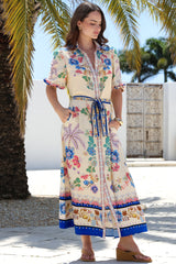 Vada Maxi Dress - Short Sleeve Shirt Dress with Matching Belt in Quinlan Print