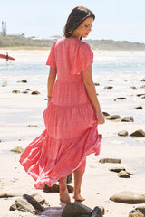 JAASE - Valentine Maxi Dress: Cap Sleeve Buttoned Bodice Tiered Dress in Little Bow Print