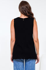 Valeria Top - Textured V-Neck Tank Top in Black