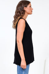 Valeria Top - Textured V-Neck Tank Top in Black