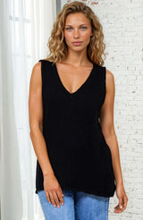 Valeria Top - Textured V-Neck Tank Top in Black