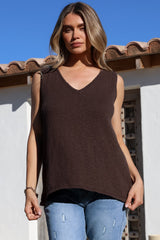 Valeria Top - Textured V-Neck Tank Top in Chocolate
