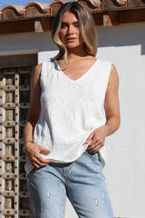 Valeria Top - Textured V-Neck Tank Top in White