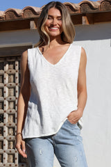 Valeria Top - Textured V-Neck Tank Top in White