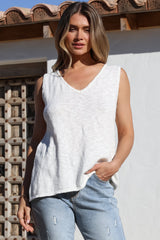 Valeria Top - Textured V-Neck Tank Top in White