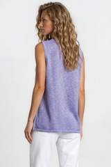 Valeria Top - Textured V-Neck Tank Top in Blue
