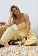 Vanity Two Piece Set - Strapless Pleated Top and Long Pants in Lemon