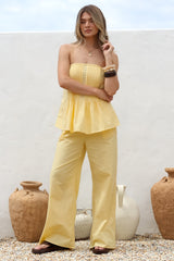 Vanity Two Piece Set - Strapless Pleated Top and Long Pants in Lemon