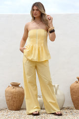 Vanity Two Piece Set - Strapless Pleated Top and Long Pants in Lemon