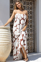 Vanuatu Maxi Dress - Adjustable Straps A-Line Dress with Pleat Detailed Bodice in Pixar Print