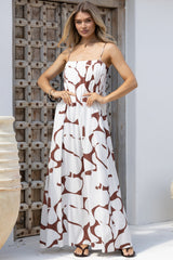 Vanuatu Maxi Dress - Adjustable Straps A-Line Dress with Pleat Detailed Bodice in Pixar Print