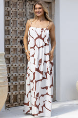 Vanuatu Maxi Dress - Adjustable Straps A-Line Dress with Pleat Detailed Bodice in Pixar Print