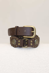 Vaughn Patwork Gold Western Buckle Belt - Coffee