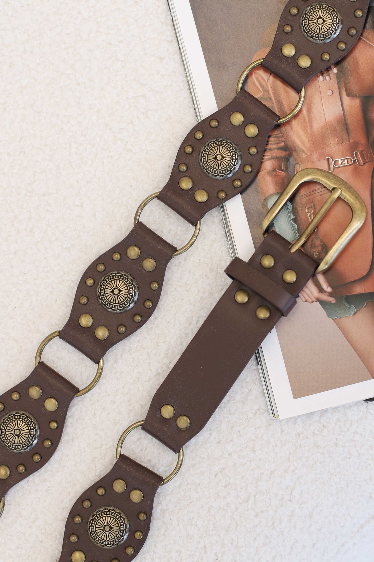 Vaughn Patwork Gold Western Buckle Belt - Coffee