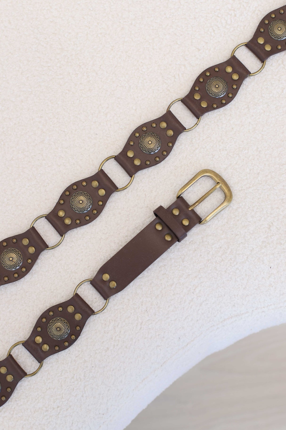 Vaughn Patwork Gold Western Buckle Belt - Coffee
