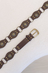 Vaughn Patwork Gold Western Buckle Belt - Coffee