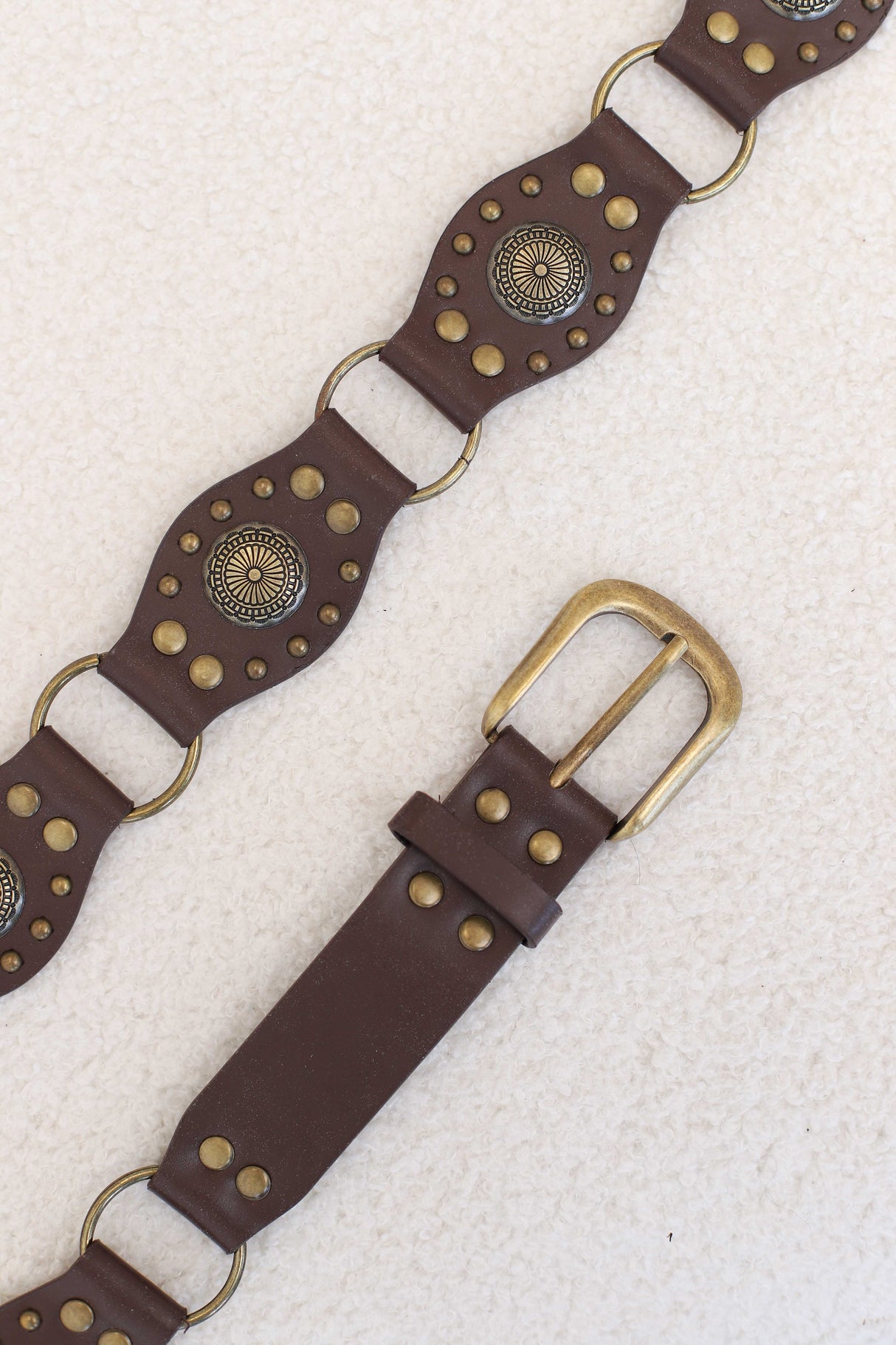 Vaughn Patwork Gold Western Buckle Belt - Coffee