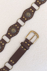 Vaughn Patwork Gold Western Buckle Belt - Coffee