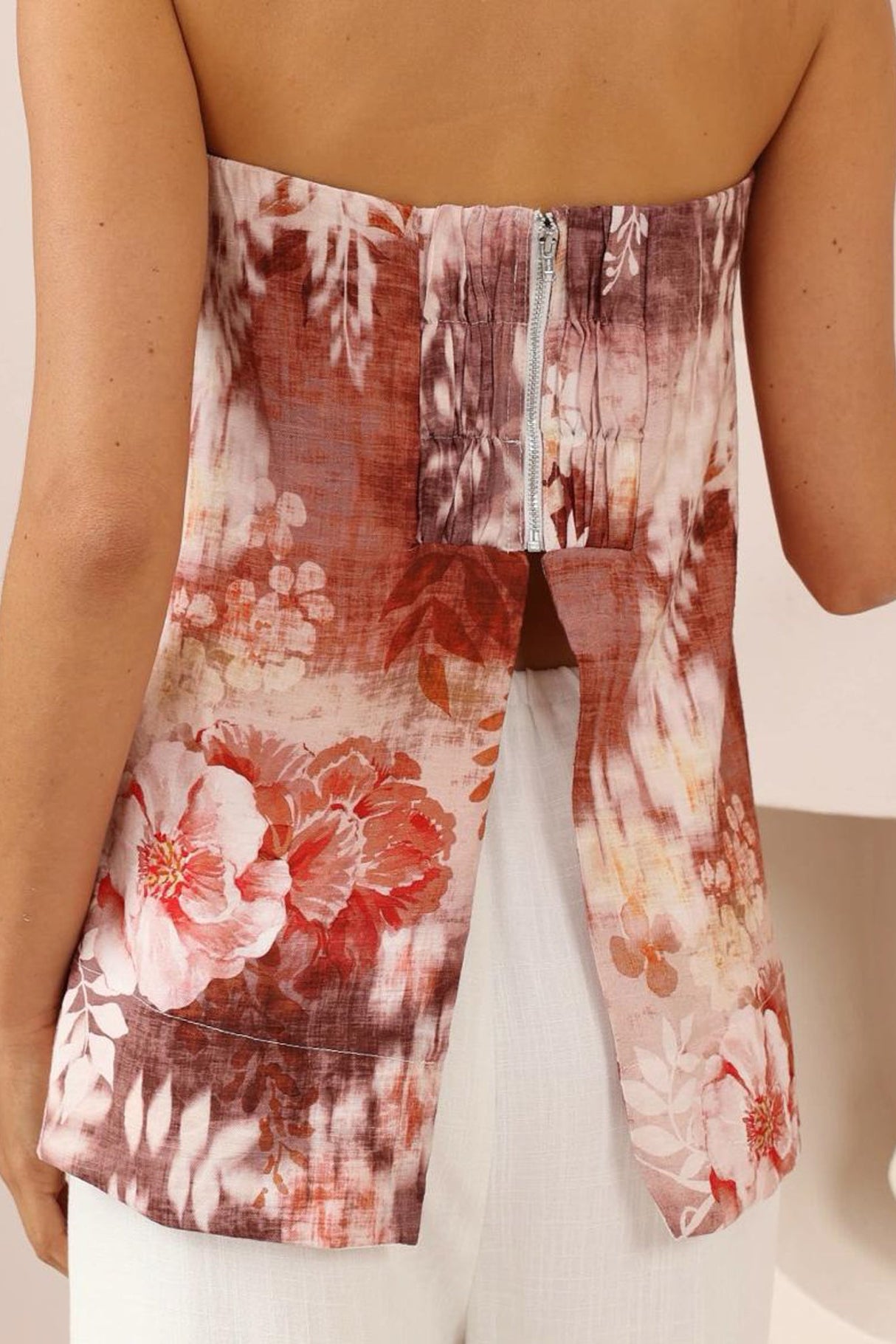 Vayla Top - Strapless Tube Top with Split at Back in Ashara Print
