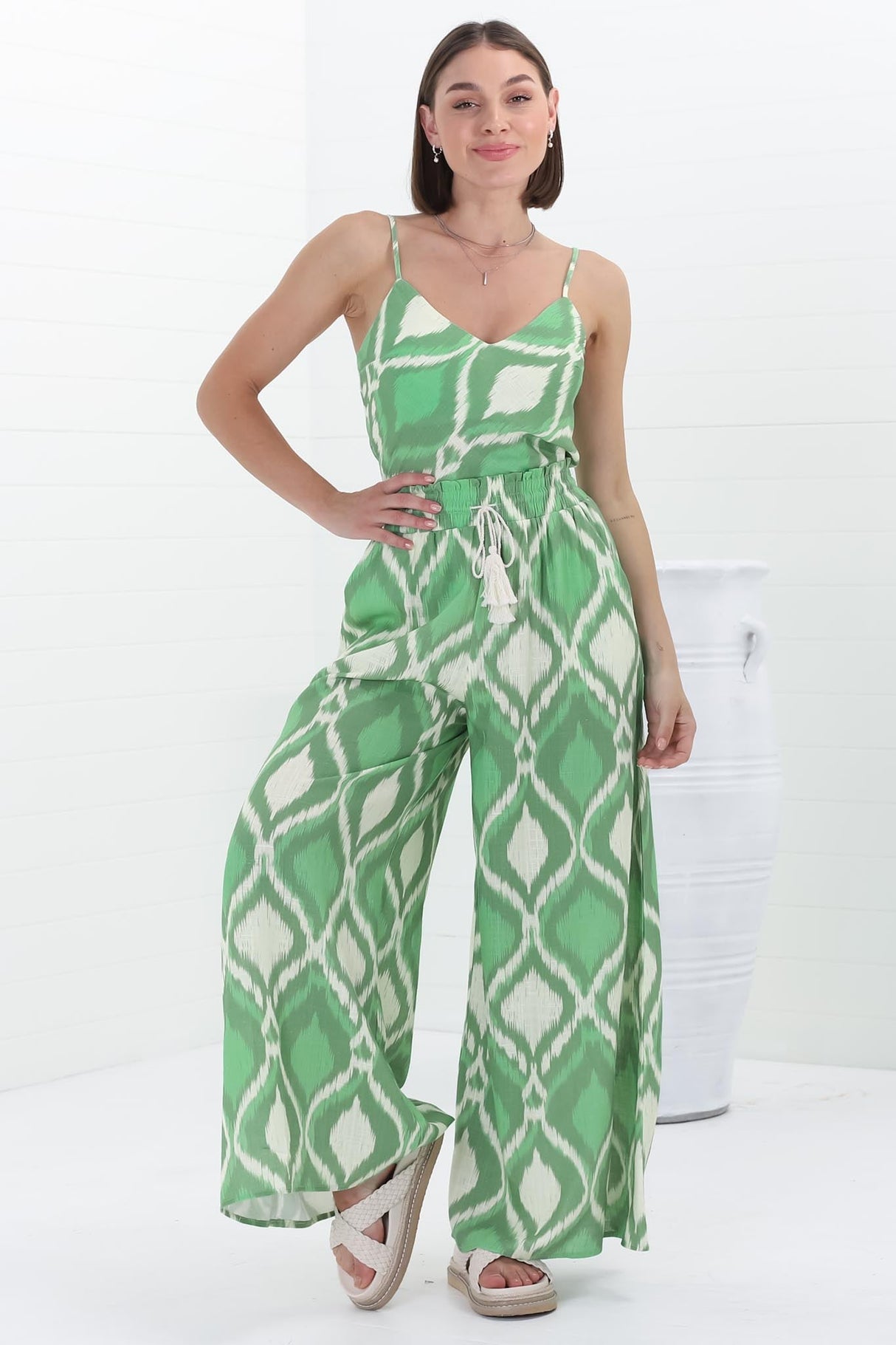 Velman Pants - Paper Bag High waisted Wide Leg Pants In Alia Print