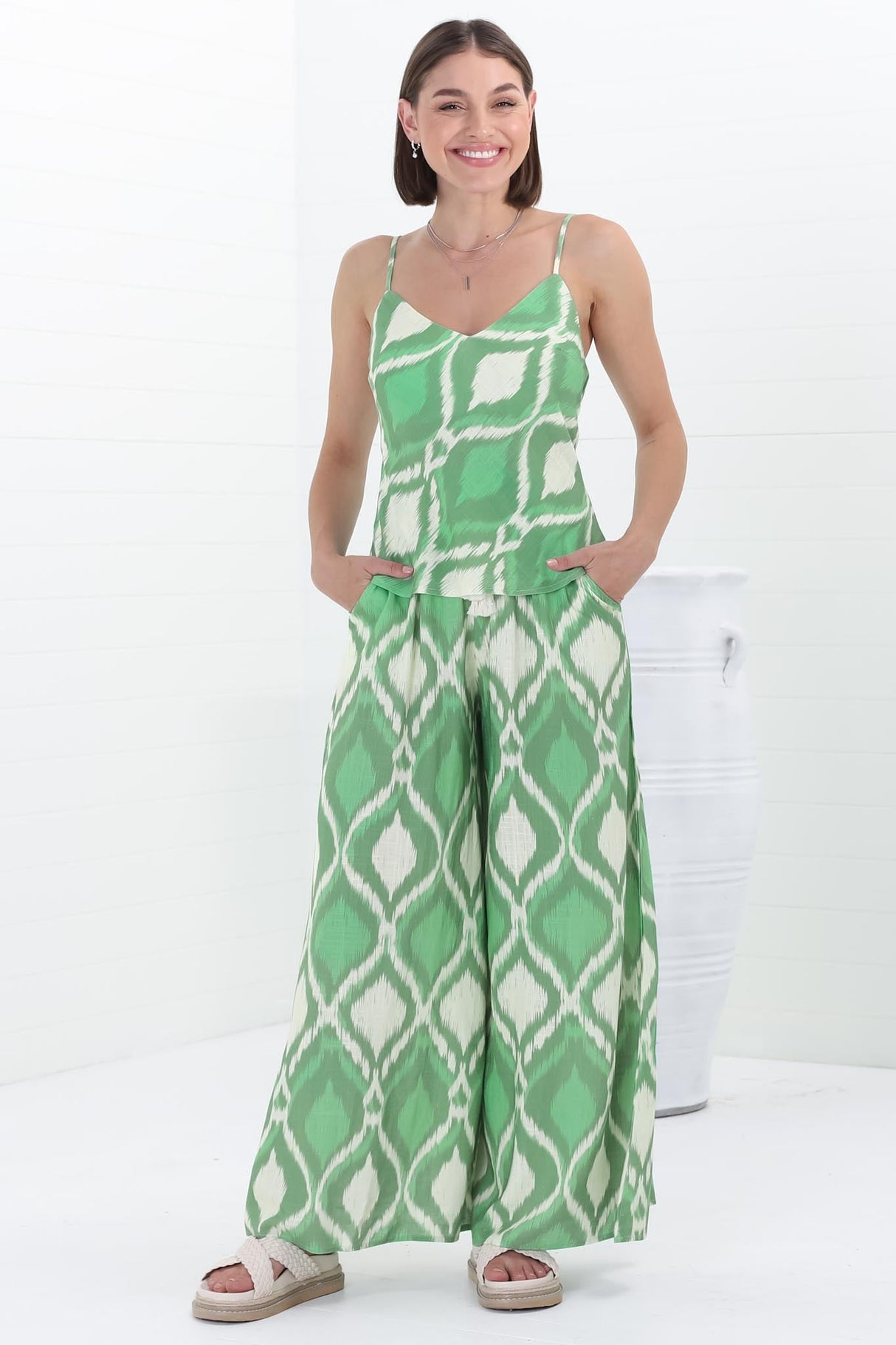 Velman Pants - Paper Bag High Waisted Wide Leg Pants in Alia Print