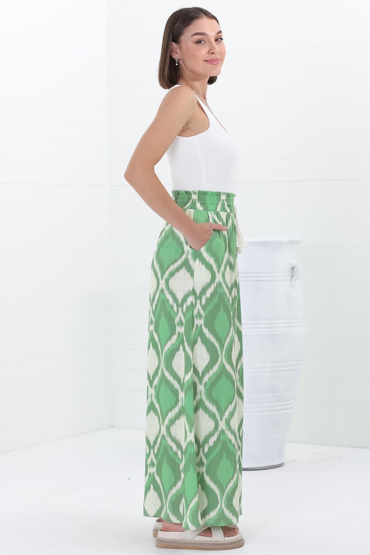 Velman Pants - Paper Bag High waisted Wide Leg Pants In Alia Print