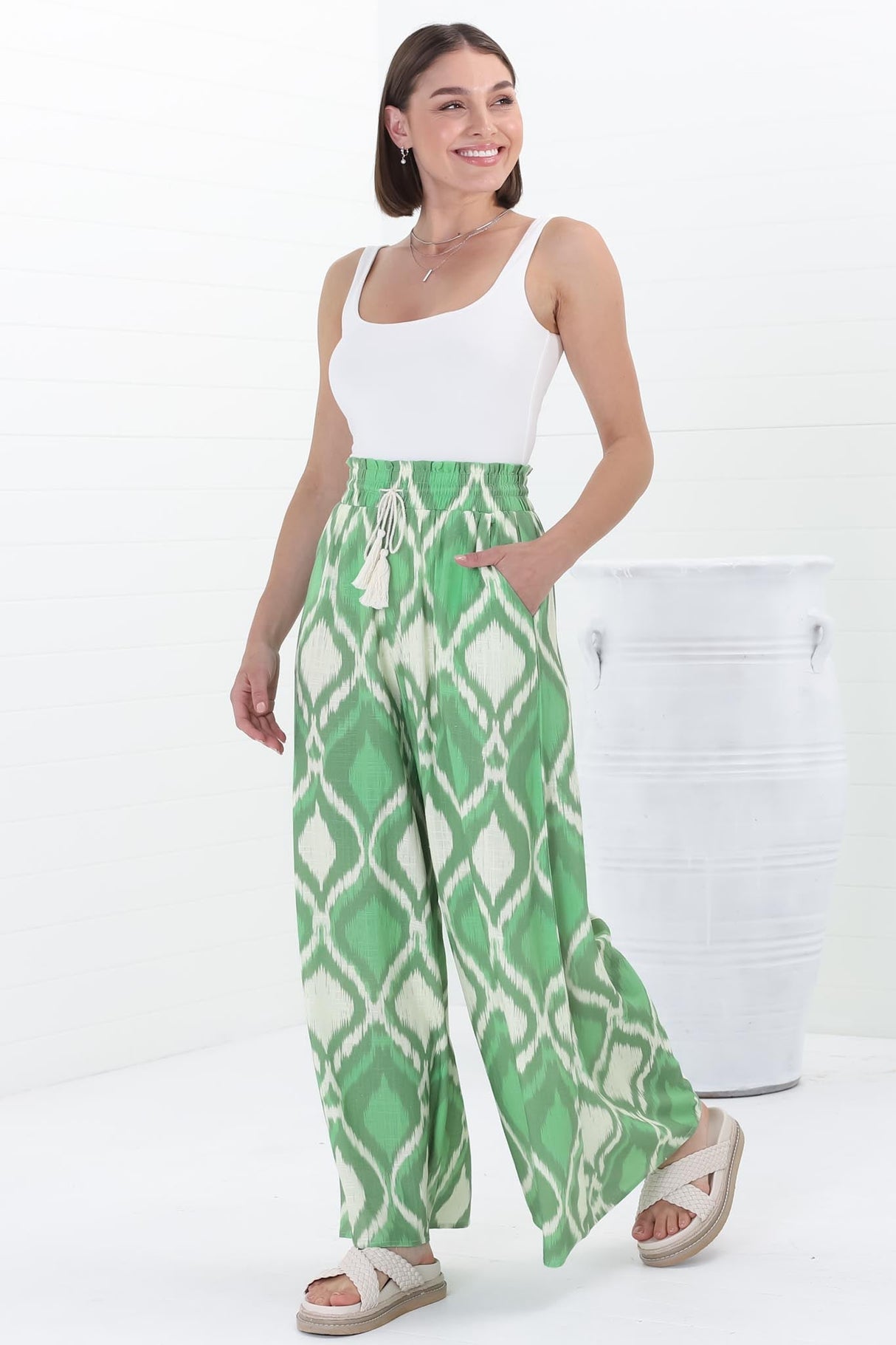 Velman Pants - Paper Bag High Waisted Wide Leg Pants in Alia Print