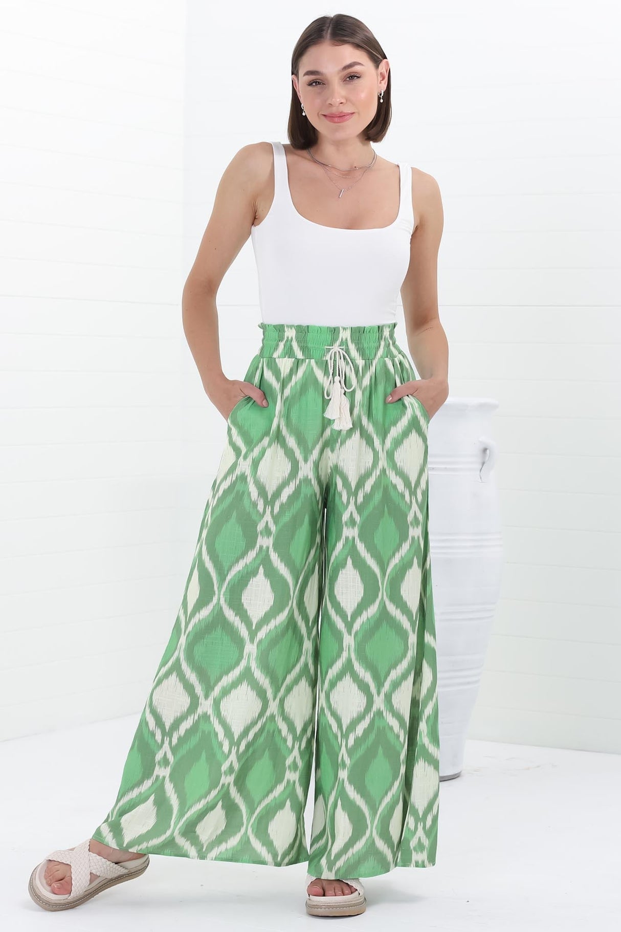 Velman Pants - Paper Bag High Waisted Wide Leg Pants in Alia Print