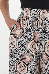 Velman Pants - Paper Bag High Waisted Wide Leg Pants In Lamika Print