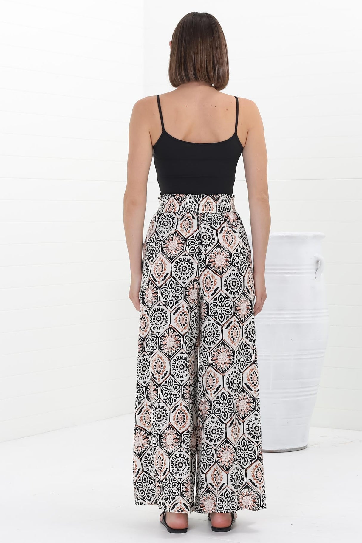 Velman Pants - Paper Bag High Waisted Wide Leg Pants In Lamika Print