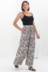 Velman Pants - Paper Bag High Waisted Wide Leg Pants In Lamika Print