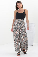 Velman Pants - Paper Bag High Waisted Wide Leg Pants In Lamika Print