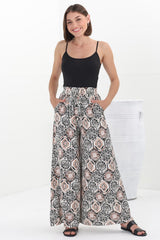 Velman Pants - Paper Bag High Waisted Wide Leg Pants In Lamika Print