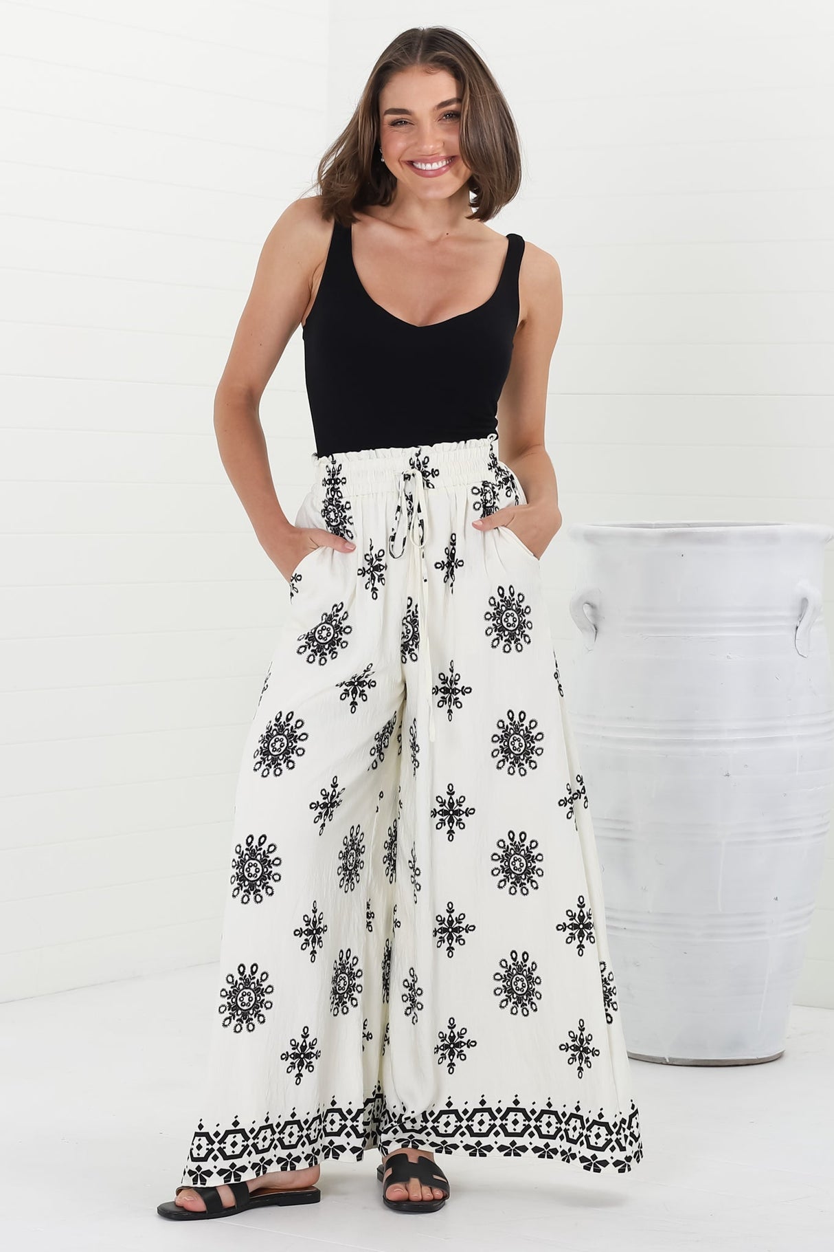 Velman Pants - High Waisted Wide Leg Pants in Capra Print Black