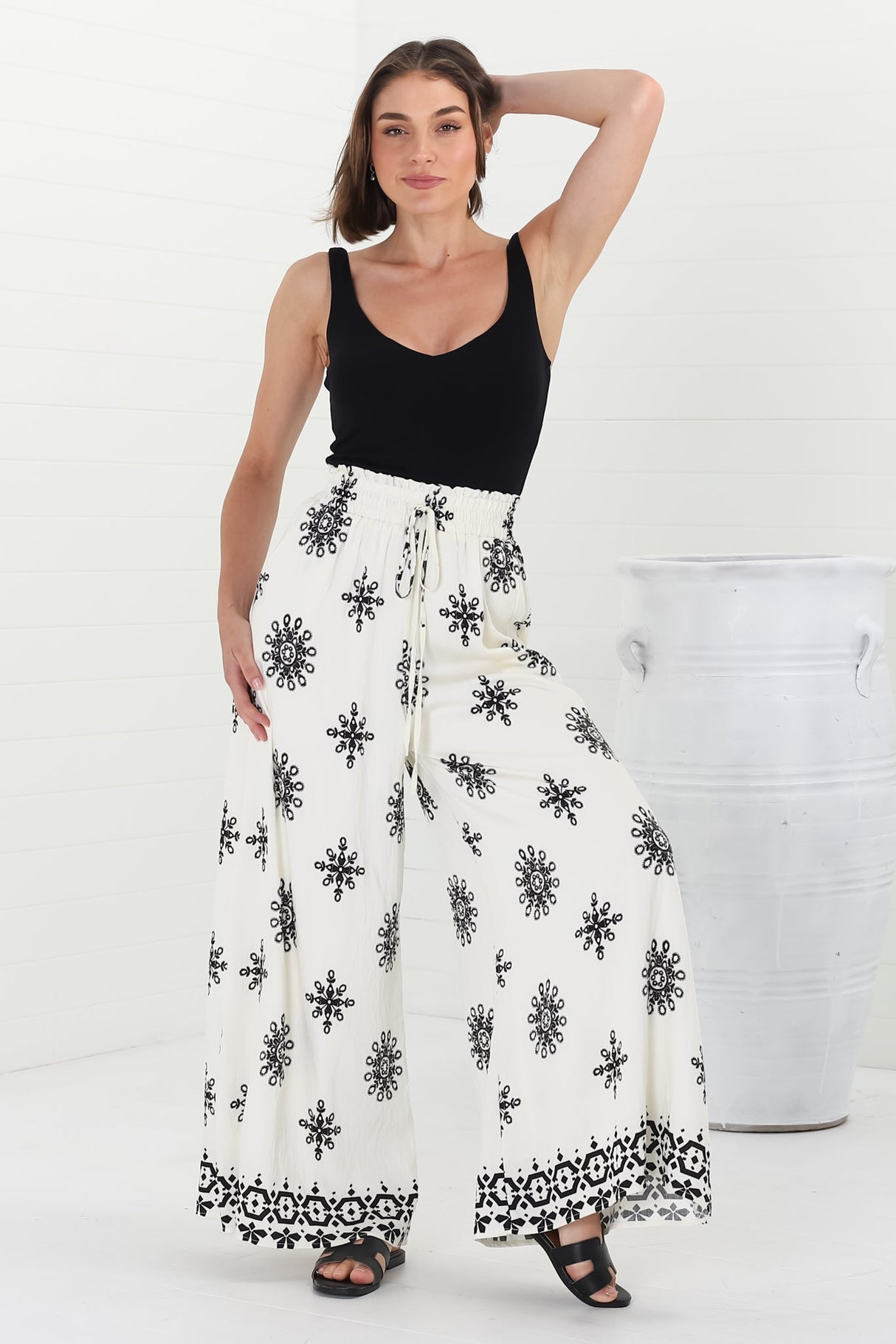 Velman Pants - High Waisted Wide Leg Pants in Capra Print Black