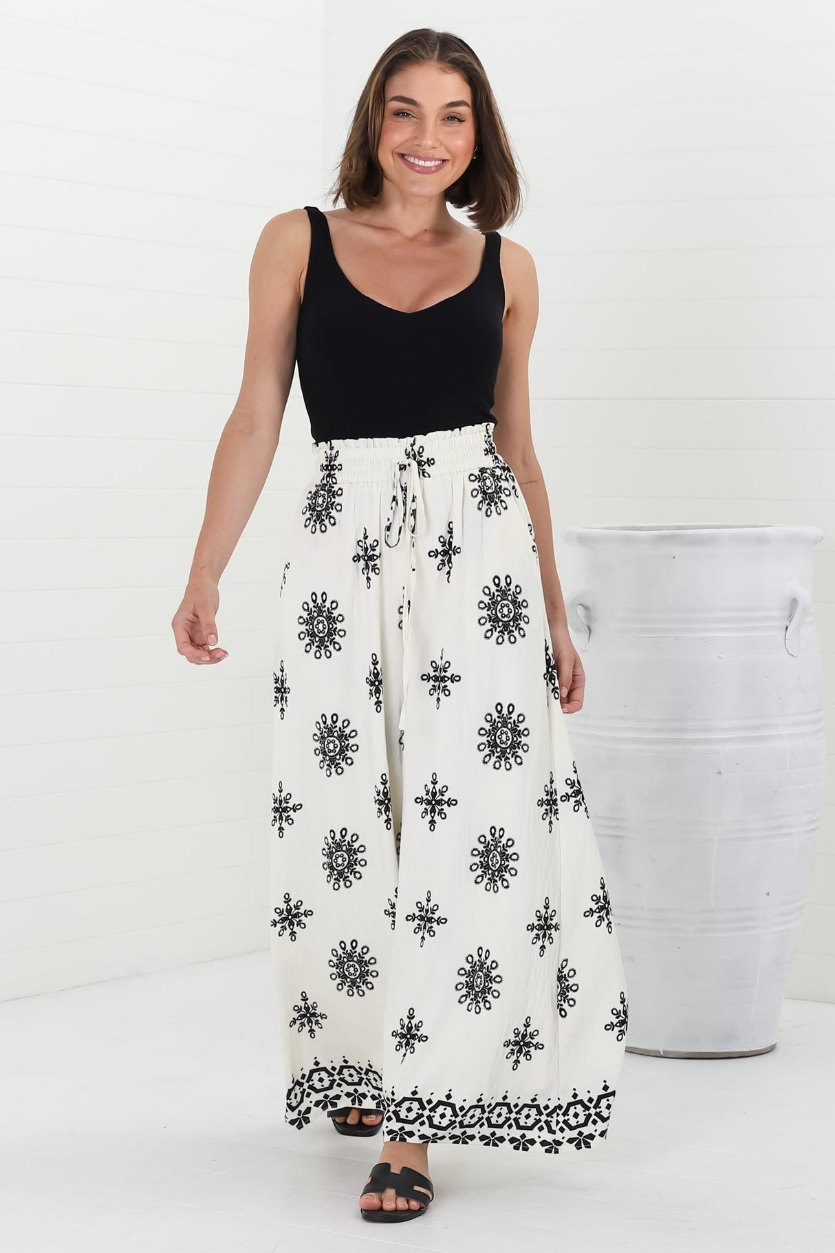 Velman Pants - High Waisted Wide Leg Pants in Capra Print Black