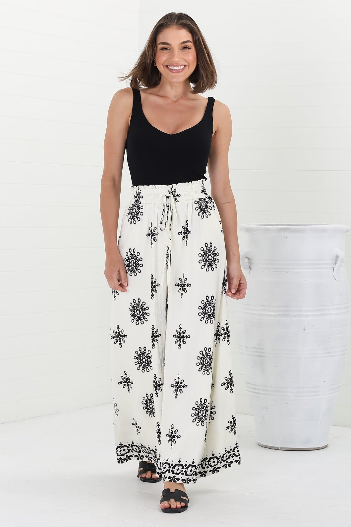 Velman Pants - High Waisted Wide Leg Pants in Capra Print Black