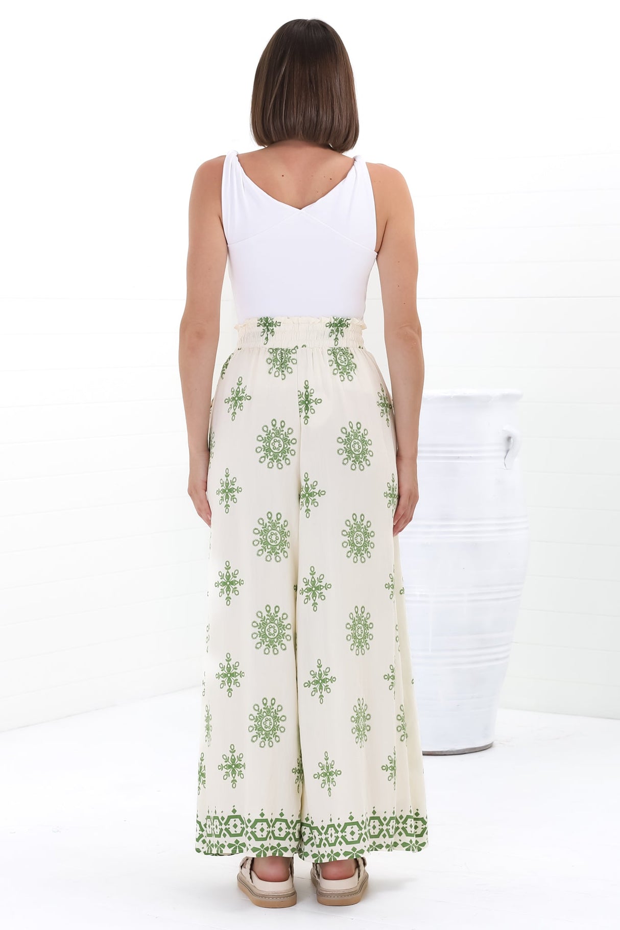 Velman Pants - High Waisted Wide Leg Pants in Capra Print Green