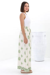 Velman Pants - High Waisted Wide Leg Pants in Capra Print Green