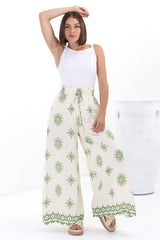 Velman Pants - High Waisted Wide Leg Pants in Capra Print Green