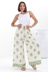 Velman Pants - High Waisted Wide Leg Pants in Capra Print Green