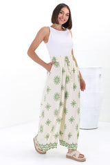 Velman Pants - High Waisted Wide Leg Pants in Capra Print Green