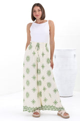 Velman Pants - High Waisted Wide Leg Pants in Capra Print Green