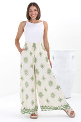 Velman Pants - High Waisted Wide Leg Pants in Capra Print Green