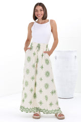 Velman Pants - High Waisted Wide Leg Pants in Capra Print Green